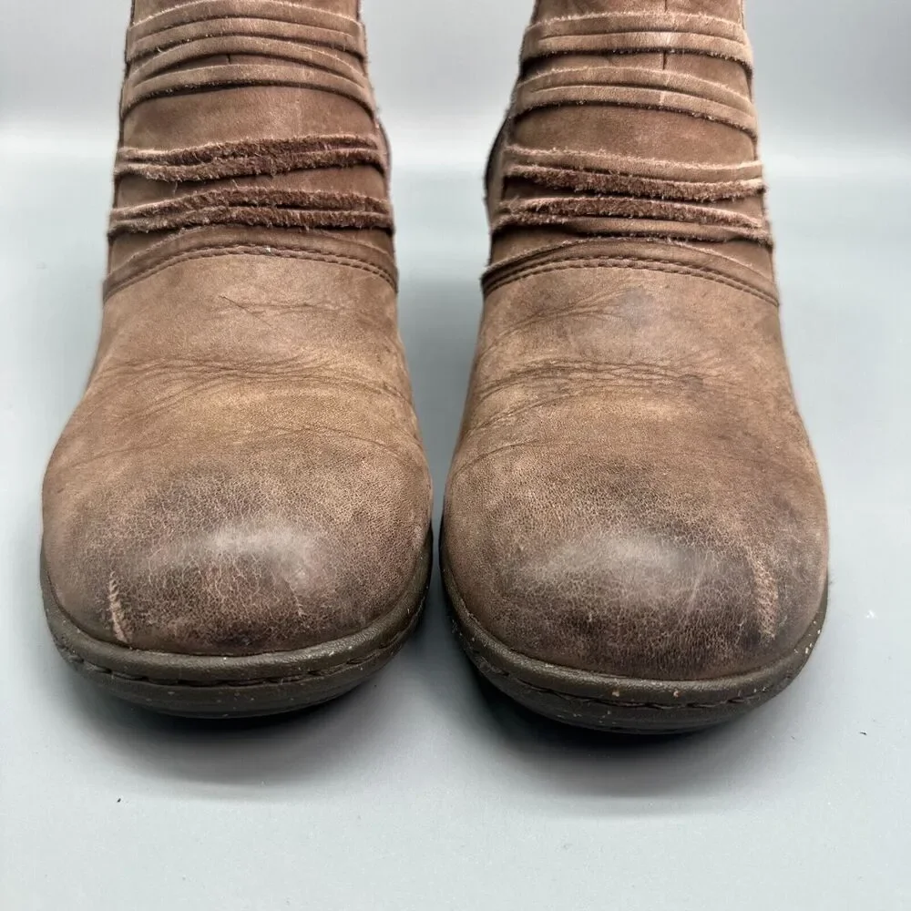 Keen Zurich Women's 9 Brown Leather Ankle Boot Pull On Side Zip Wedge Heel